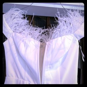 Long Wedding or NYE Dress with Maribu Feathers